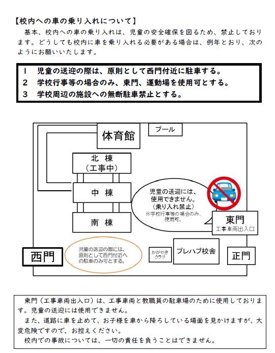 校内への車の乗り入れについて